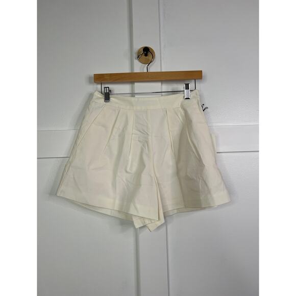 NWT AMUR Teri Flair Pleated Side Zip Ivory White Cotton Short - Picture 2 of 8